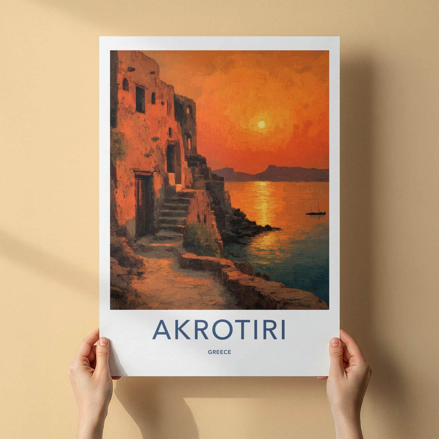 Akrotiri Poster - Greece Travel Art - Ancient Village Sunset Home Decor
