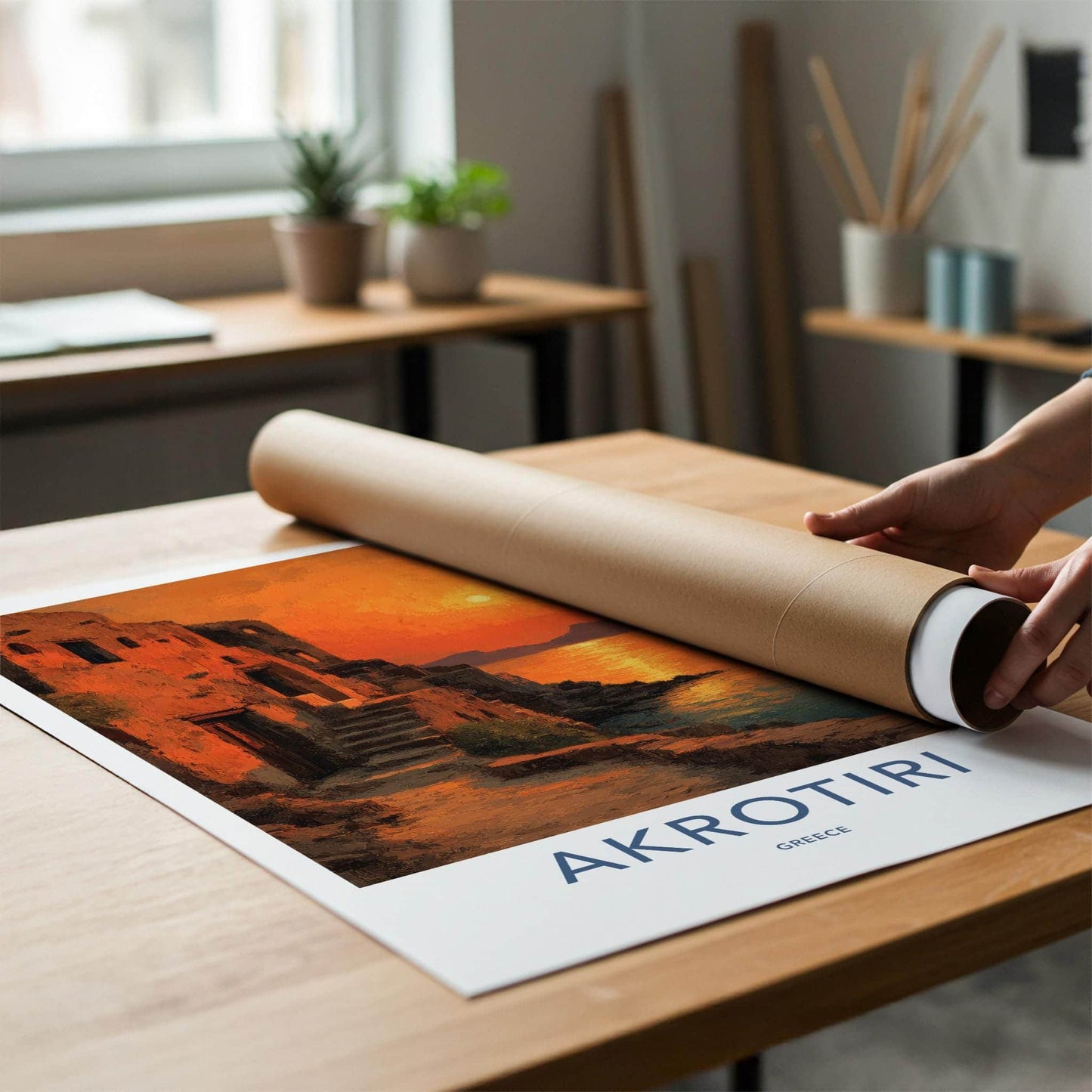 Akrotiri Poster - Greece Travel Art - Ancient Village Sunset Home Decor