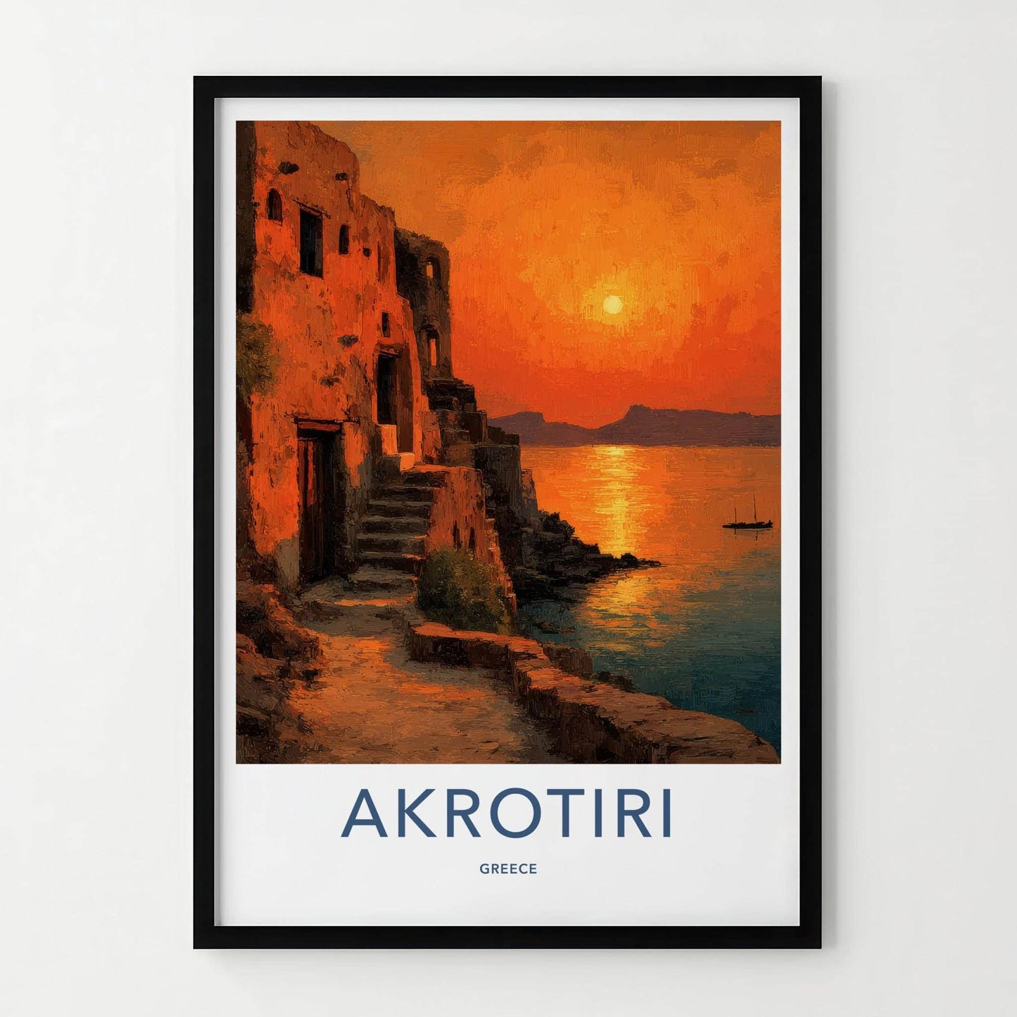 Akrotiri Poster - Greece Travel Art - Ancient Village Sunset Home Decor