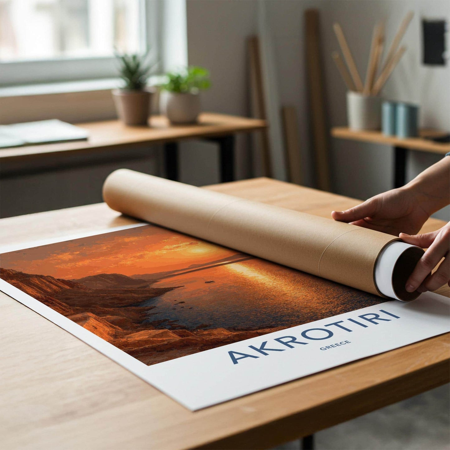 Akrotiri Poster - Greece Travel Art - Golden Sunset Island Wall Decor