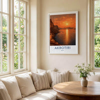 Akrotiri Poster - Greece Travel Art - Golden Sunset Island Wall Decor