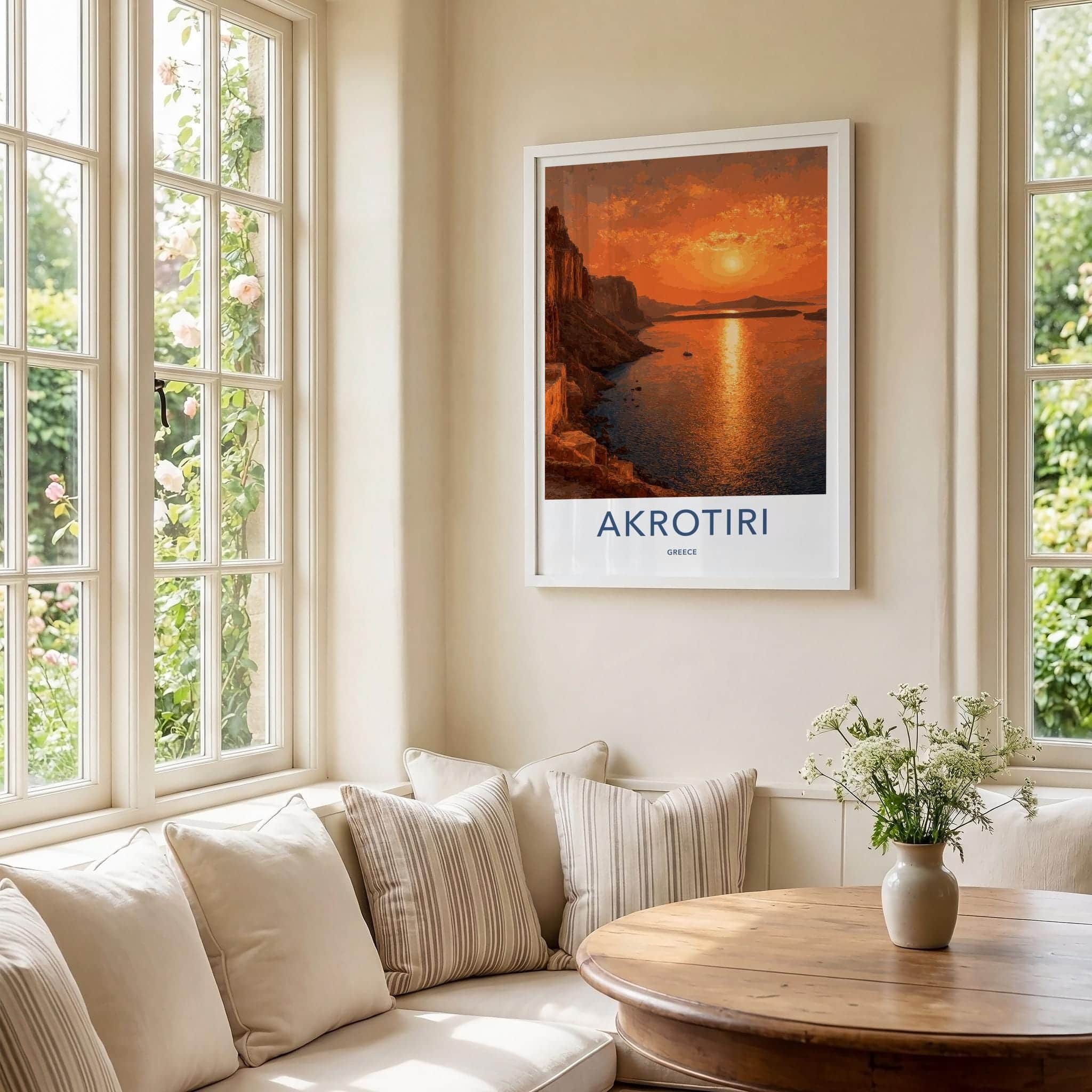 Akrotiri Poster - Greece Travel Art - Golden Sunset Island Wall Decor