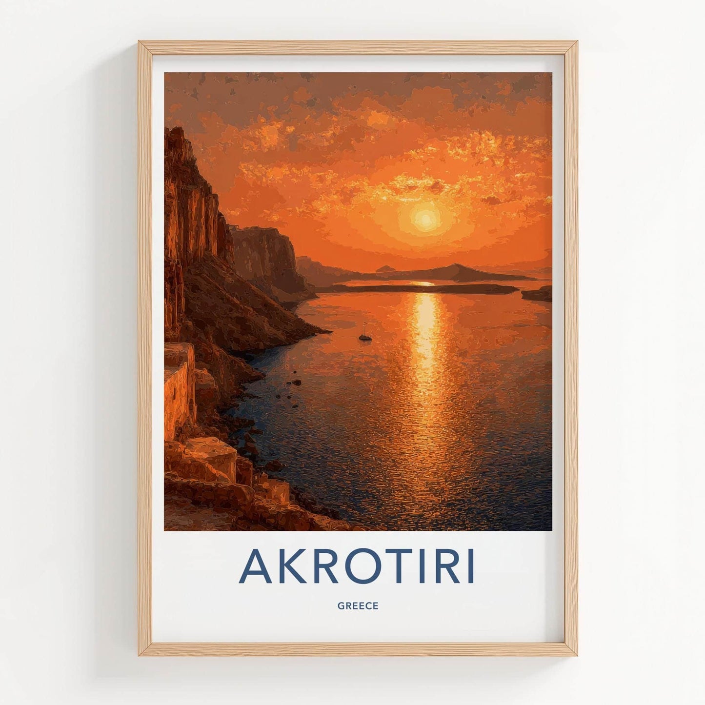 Akrotiri Poster - Greece Travel Art - Golden Sunset Island Wall Decor