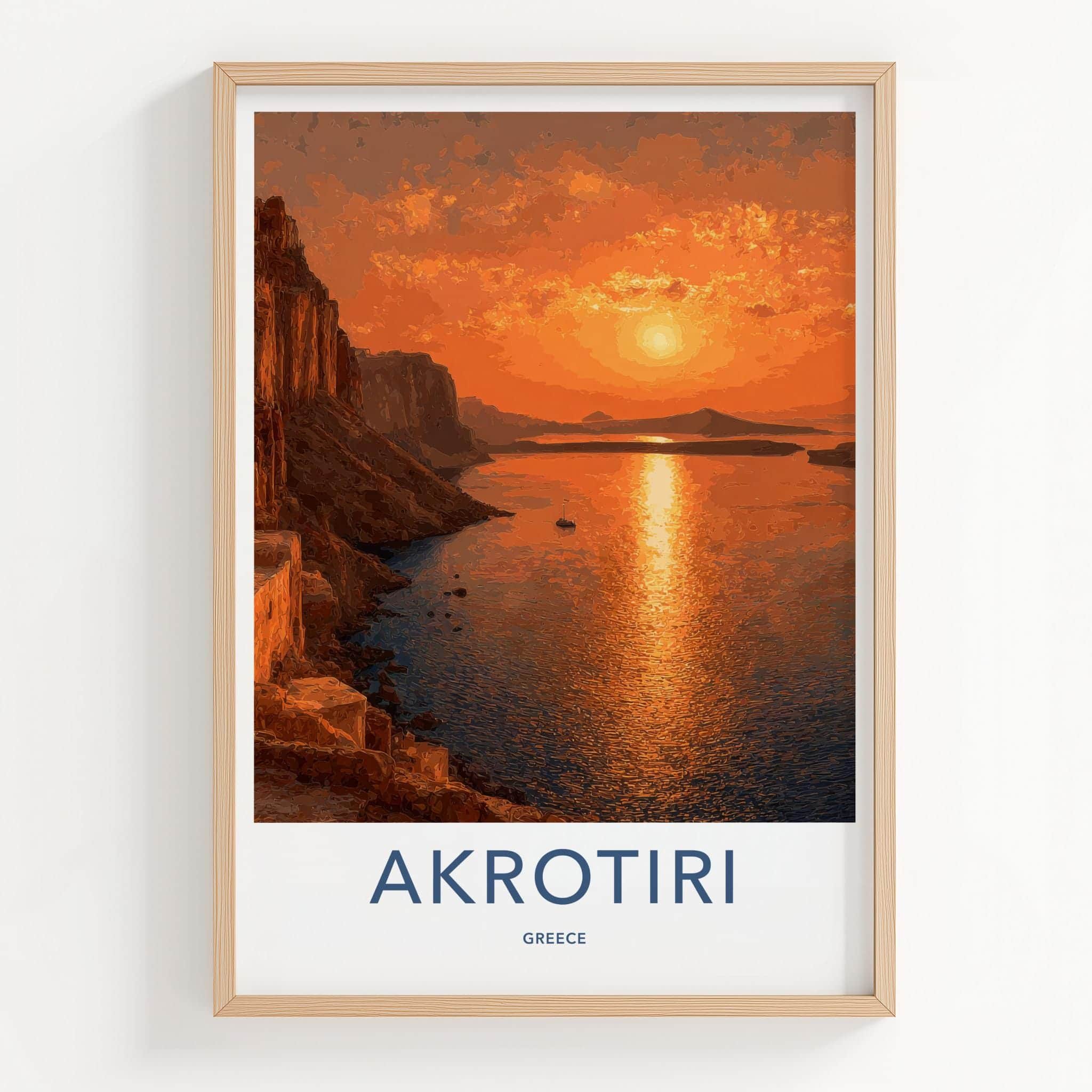 Akrotiri Poster - Greece Travel Art - Golden Sunset Island Wall Decor