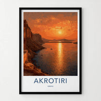 Akrotiri Poster - Greece Travel Art - Golden Sunset Island Wall Decor