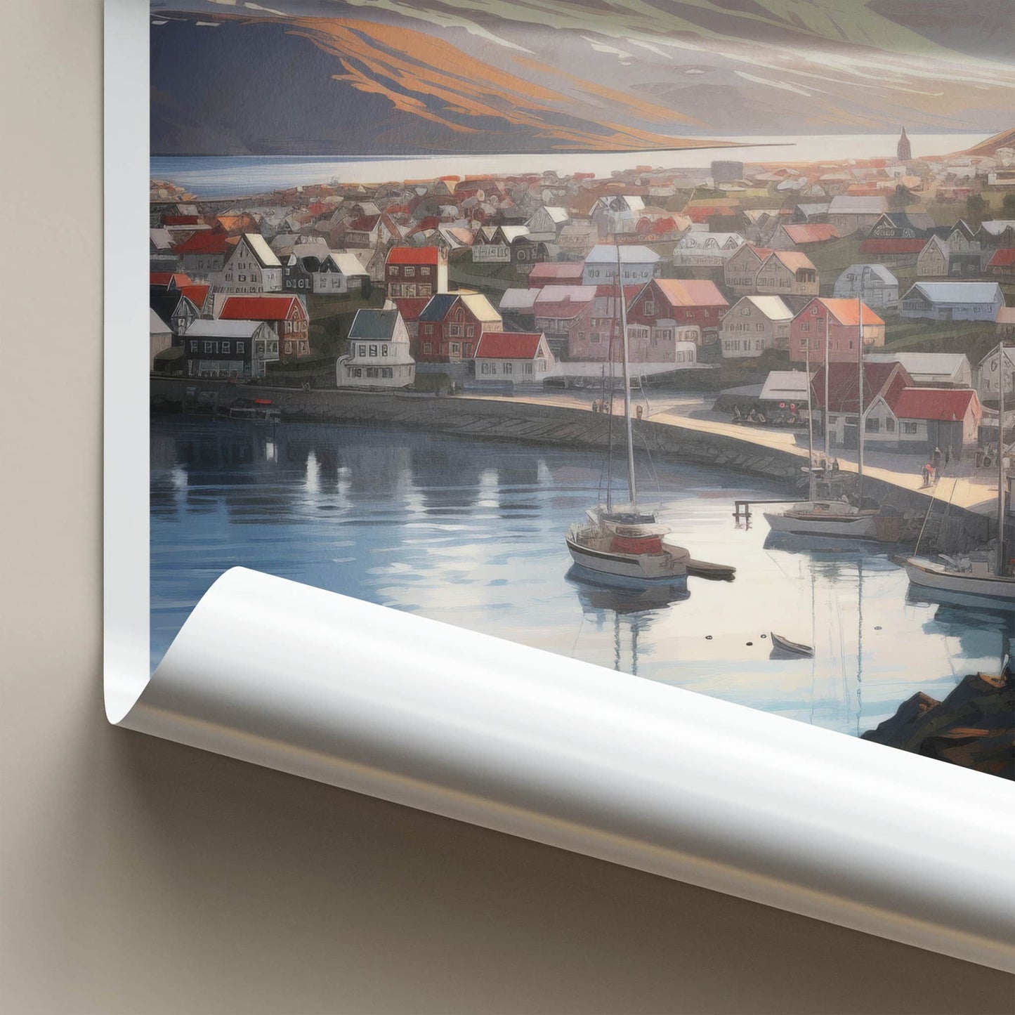 Akureyri Poster - Iceland Travel Art - Coastal Town Mountains Home Decor