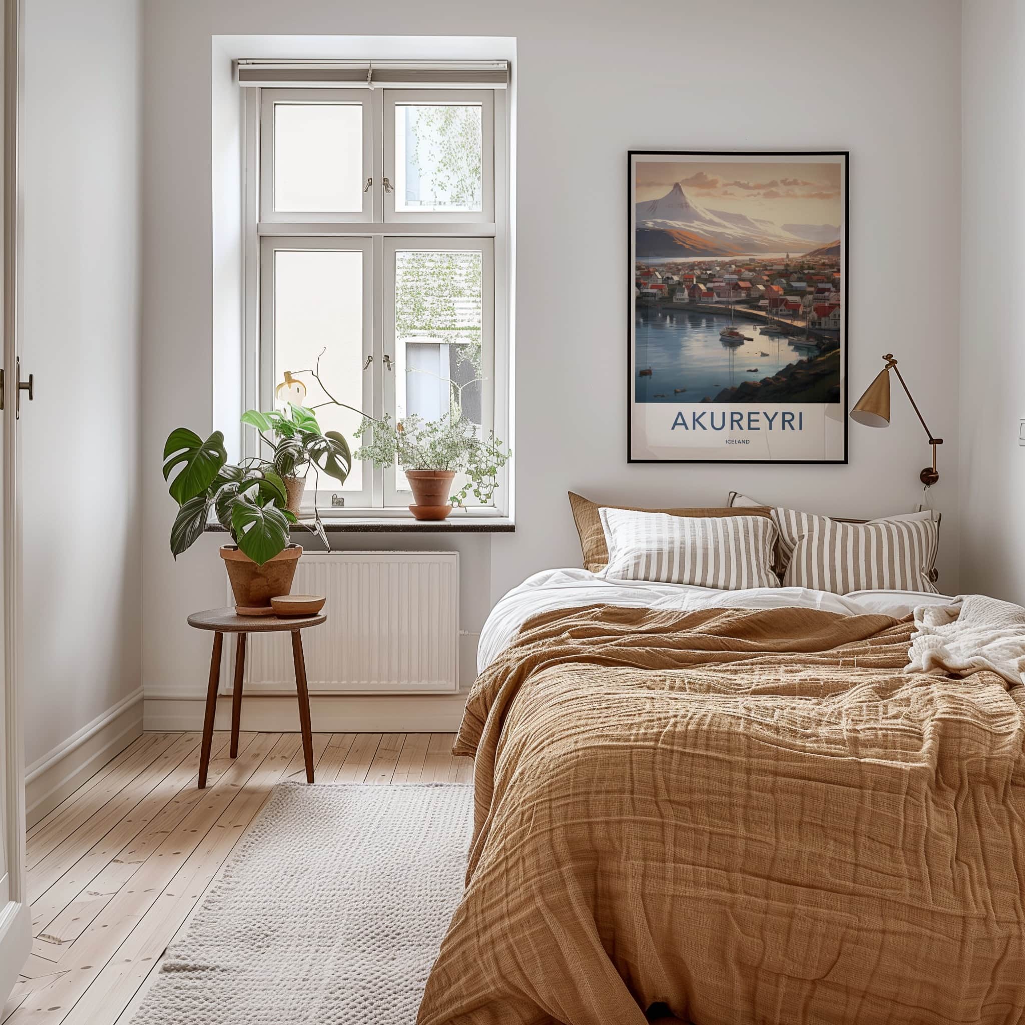 Akureyri Poster - Iceland Travel Art - Coastal Town Mountains Home Decor