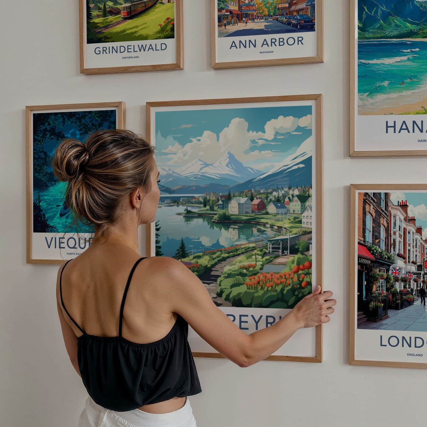 Akureyri Poster - Iceland Travel Art - Fjord Mountain Village Home Decor