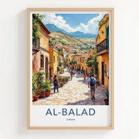 Al-Balad Poster - Jordan Travel Art - Sunlit Cobblestone Street Home Decor