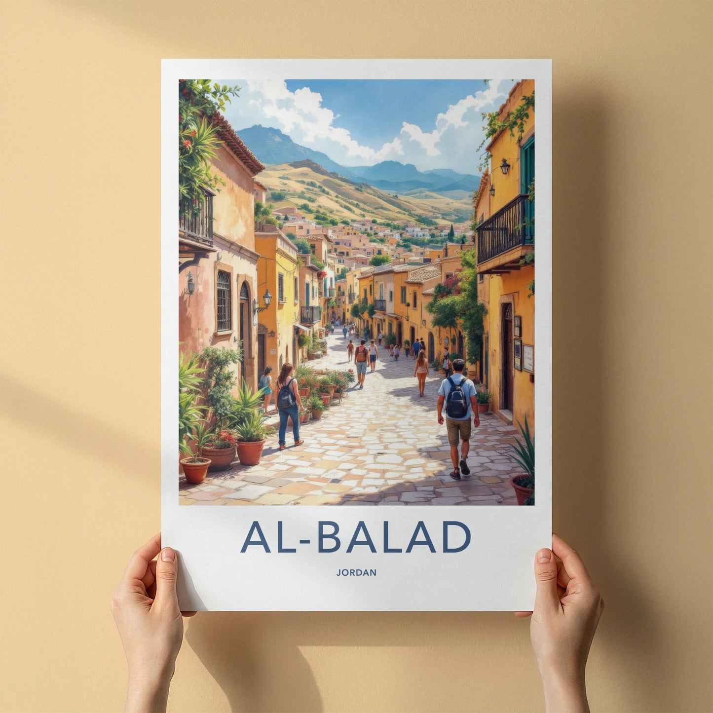 Al-Balad Poster - Jordan Travel Art - Sunlit Cobblestone Street Home Decor