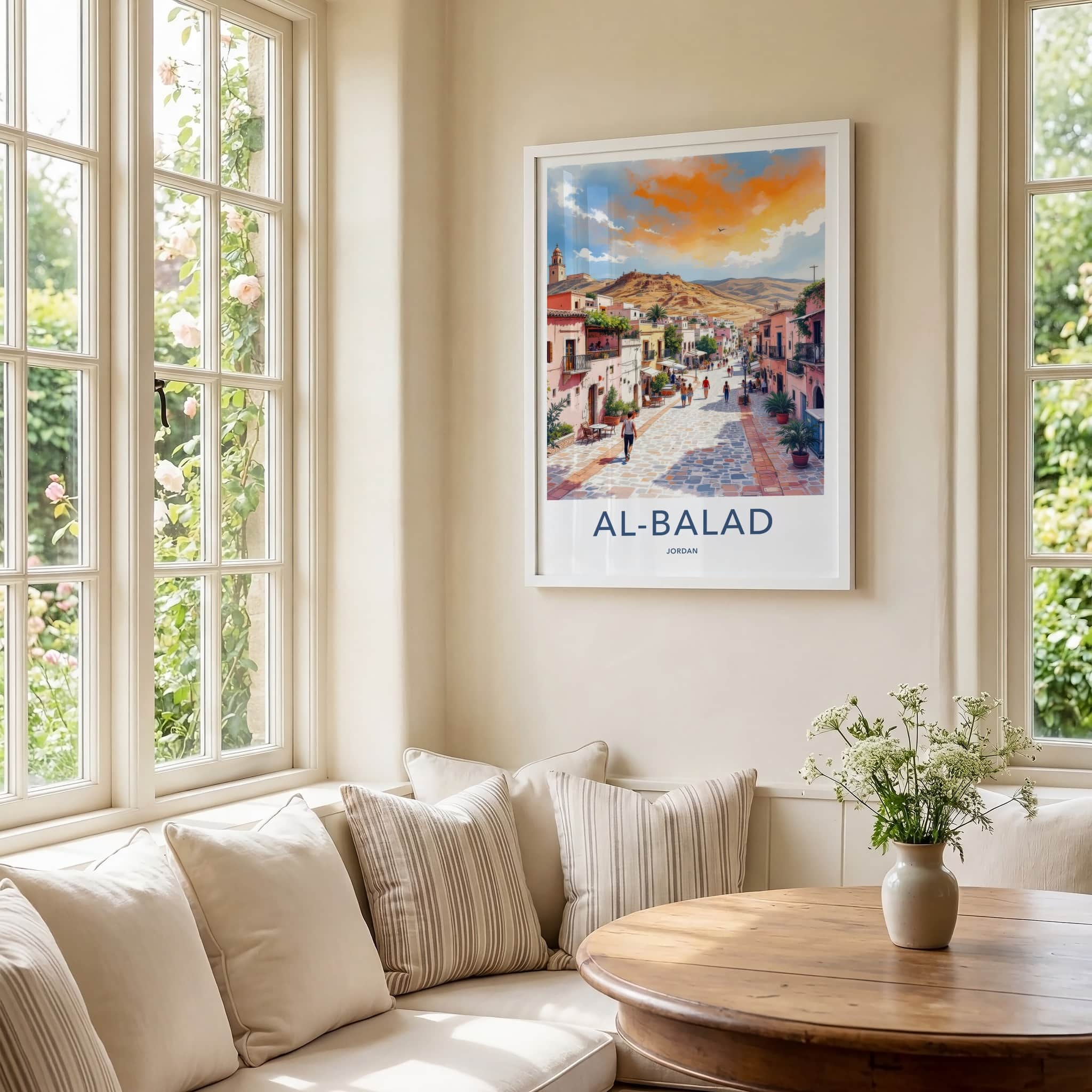 AL-BALAD Poster - Jordan Travel Art - Vibrant Cobblestone Street Home Decor