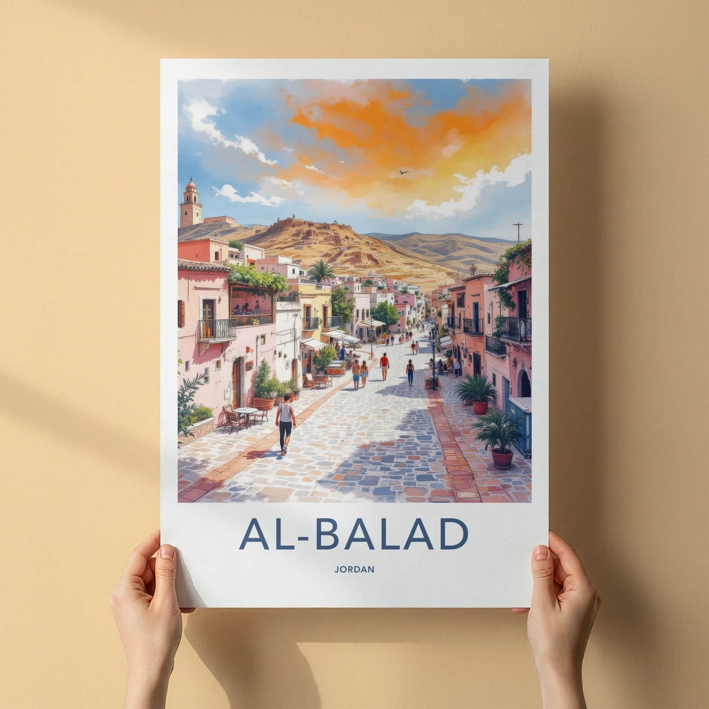 AL-BALAD Poster - Jordan Travel Art - Vibrant Cobblestone Street Home Decor