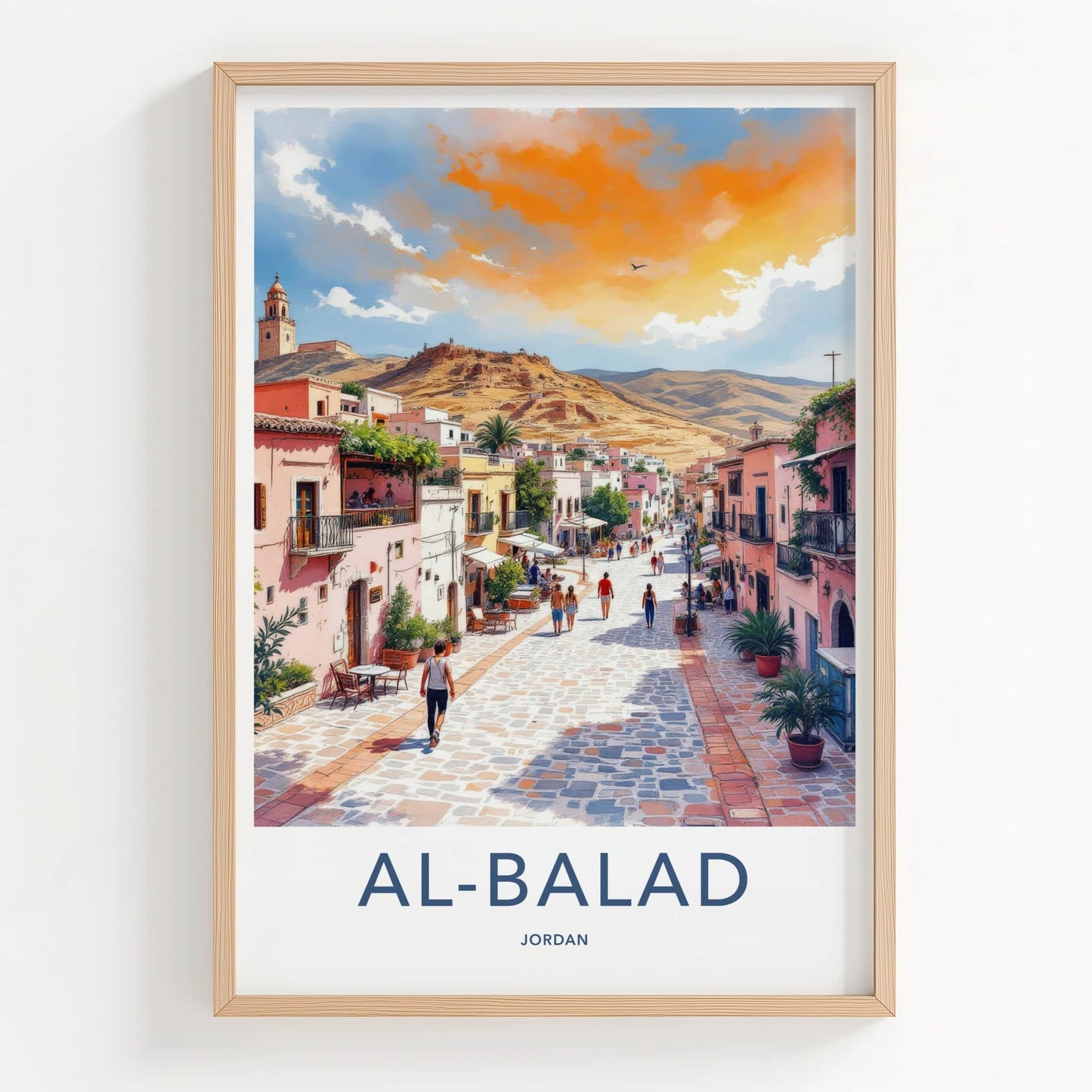 AL-BALAD Poster - Jordan Travel Art - Vibrant Cobblestone Street Home Decor