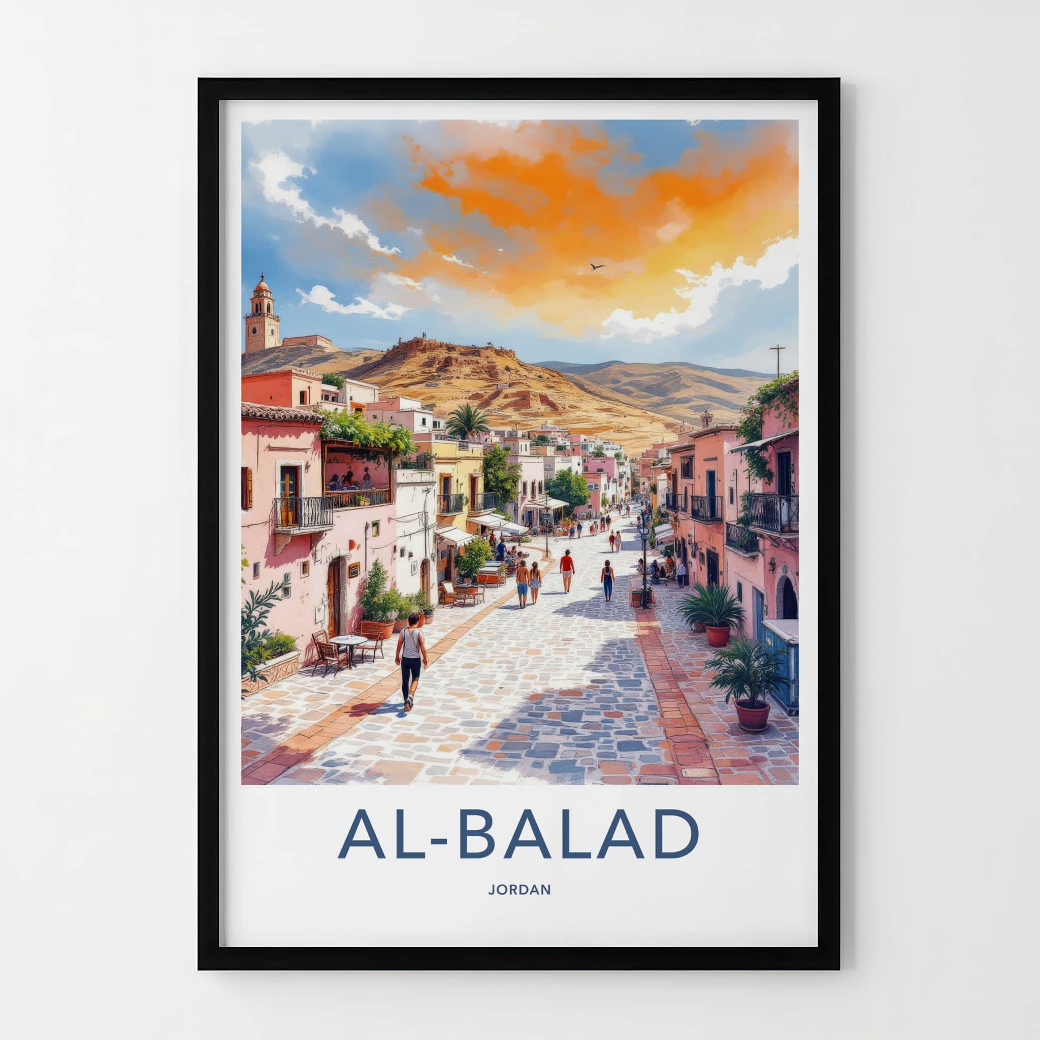 AL-BALAD Poster - Jordan Travel Art - Vibrant Cobblestone Street Home Decor