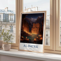 Al Batra Poster - Jordan Travel Art - Illuminated Temple Cave Home Decor