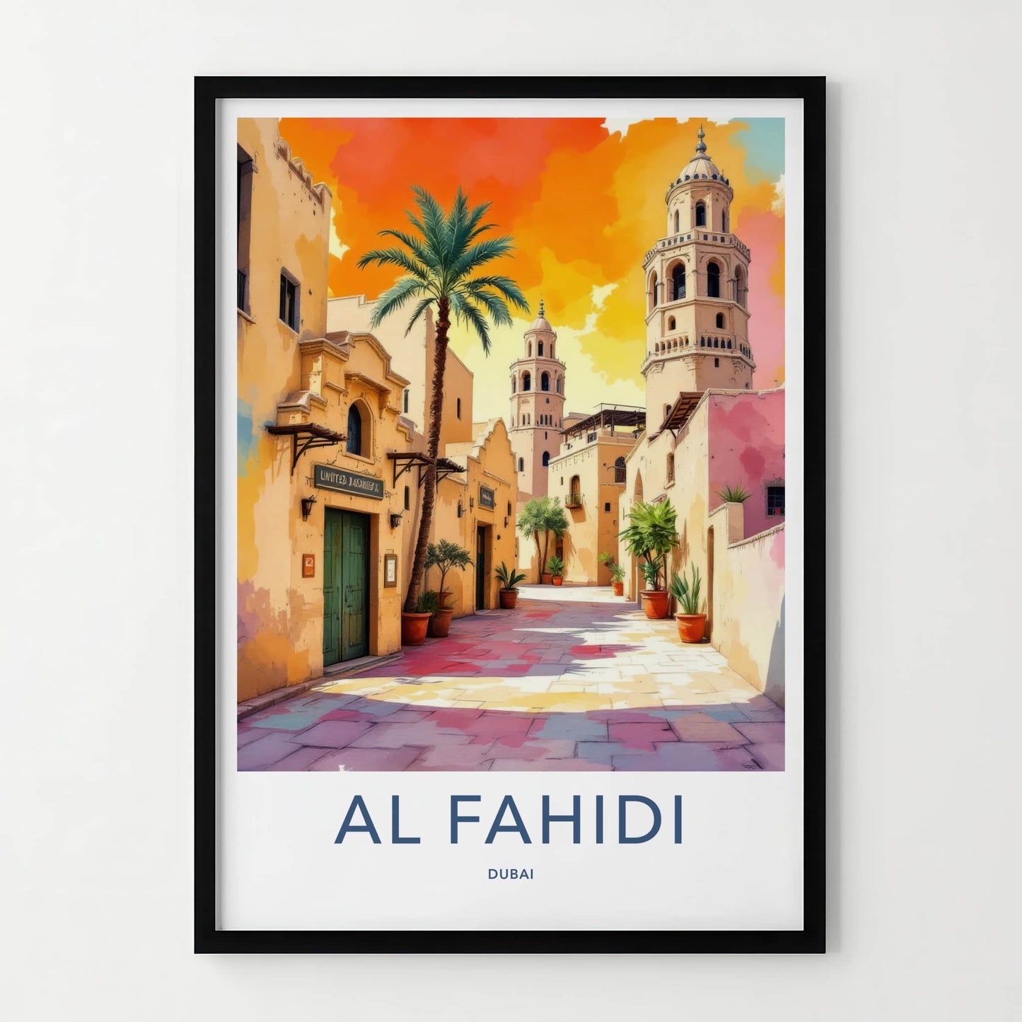 Al Fahidi Poster - Dubai Travel Art - Ancient Towers Street Gallery Art