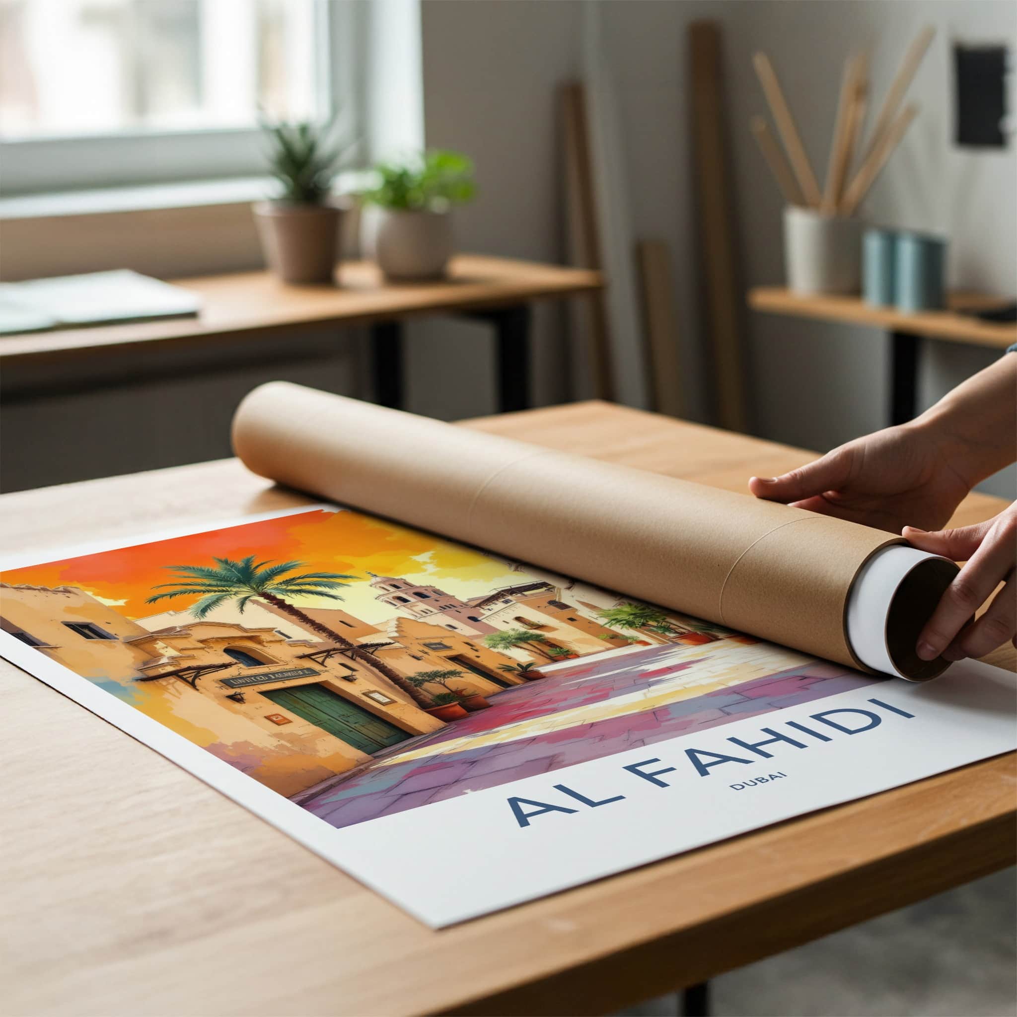 Al Fahidi Poster - Dubai Travel Art - Ancient Towers Street Gallery Art