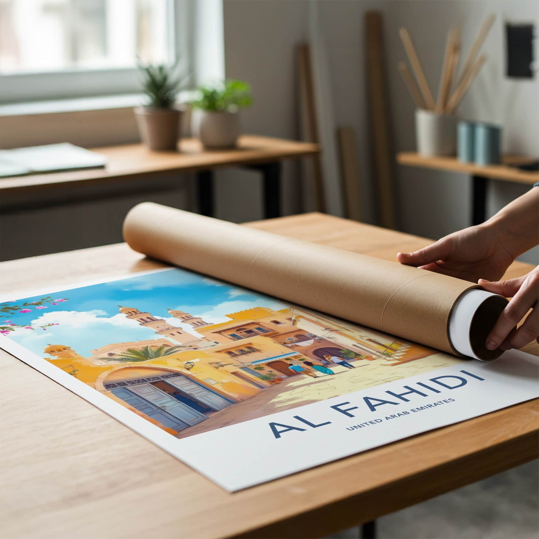 AL FAHIDI Poster - United Arab Emirates Travel Art - Desert Cityscape Scene Home Decor