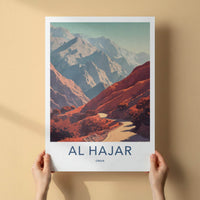 Al Hajar Poster - Oman Travel Illustration - Red Mountain Vista Home Decor