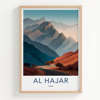 Al Hajar Poster - Oman Travel Illustration - Winding Desert Road Home Decor