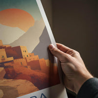 Al Hamra Poster - Oman Travel Illustration - Terraced mud village Home Decor