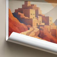 Al Hamra Poster - Oman Travel Illustration - Terraced mud village Home Decor