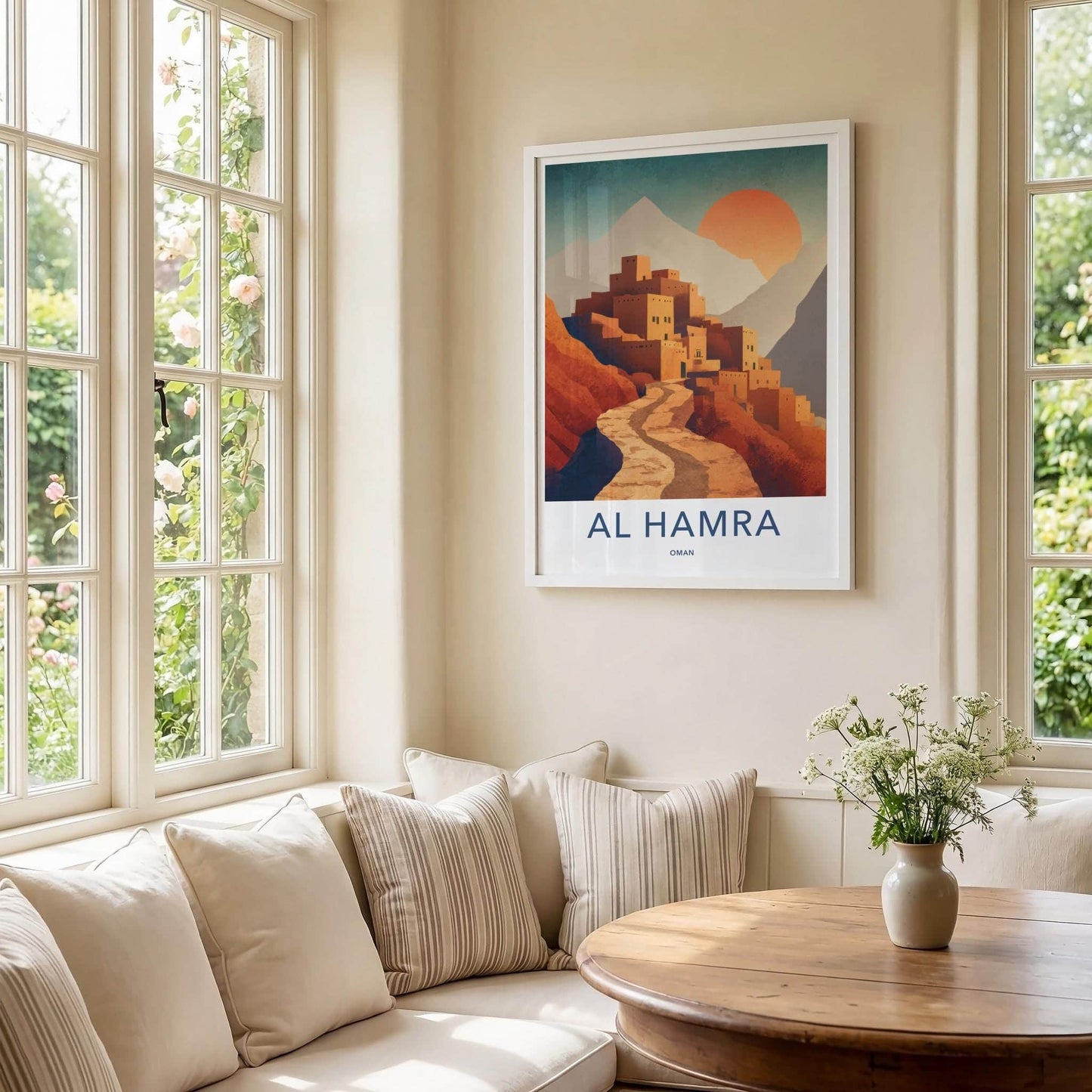 Al Hamra Poster - Oman Travel Illustration - Terraced mud village Home Decor