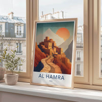 Al Hamra Poster - Oman Travel Illustration - Terraced mud village Home Decor