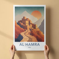Al Hamra Poster - Oman Travel Illustration - Terraced mud village Home Decor