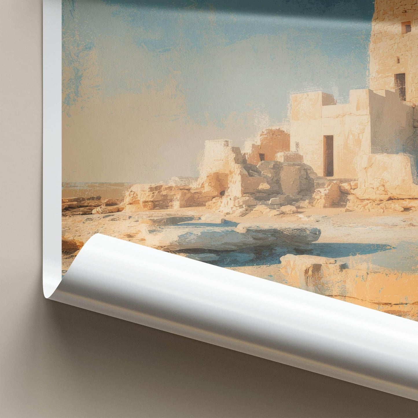 Al Zubarah Poster - Qatar Travel Illustration - Desert Fort Home Decor