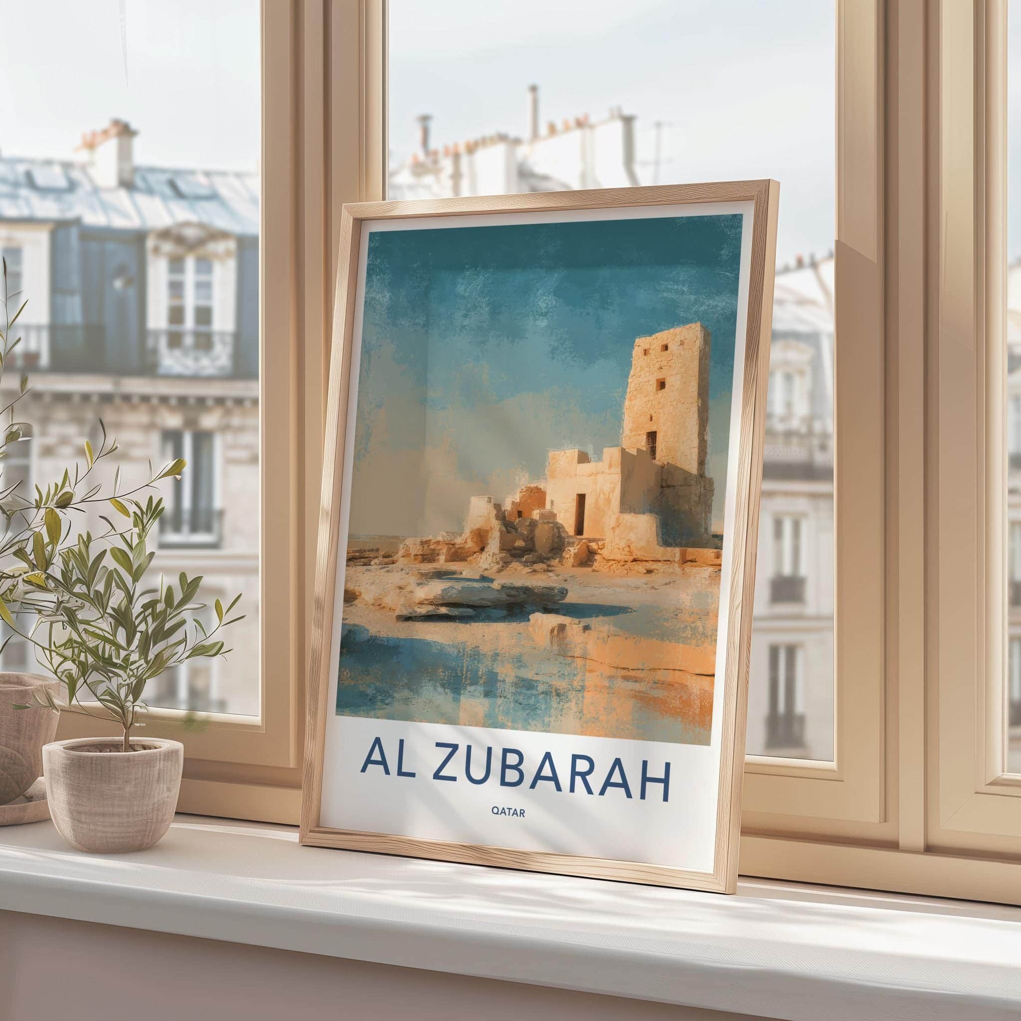 Al Zubarah Poster - Qatar Travel Illustration - Desert Fort Home Decor