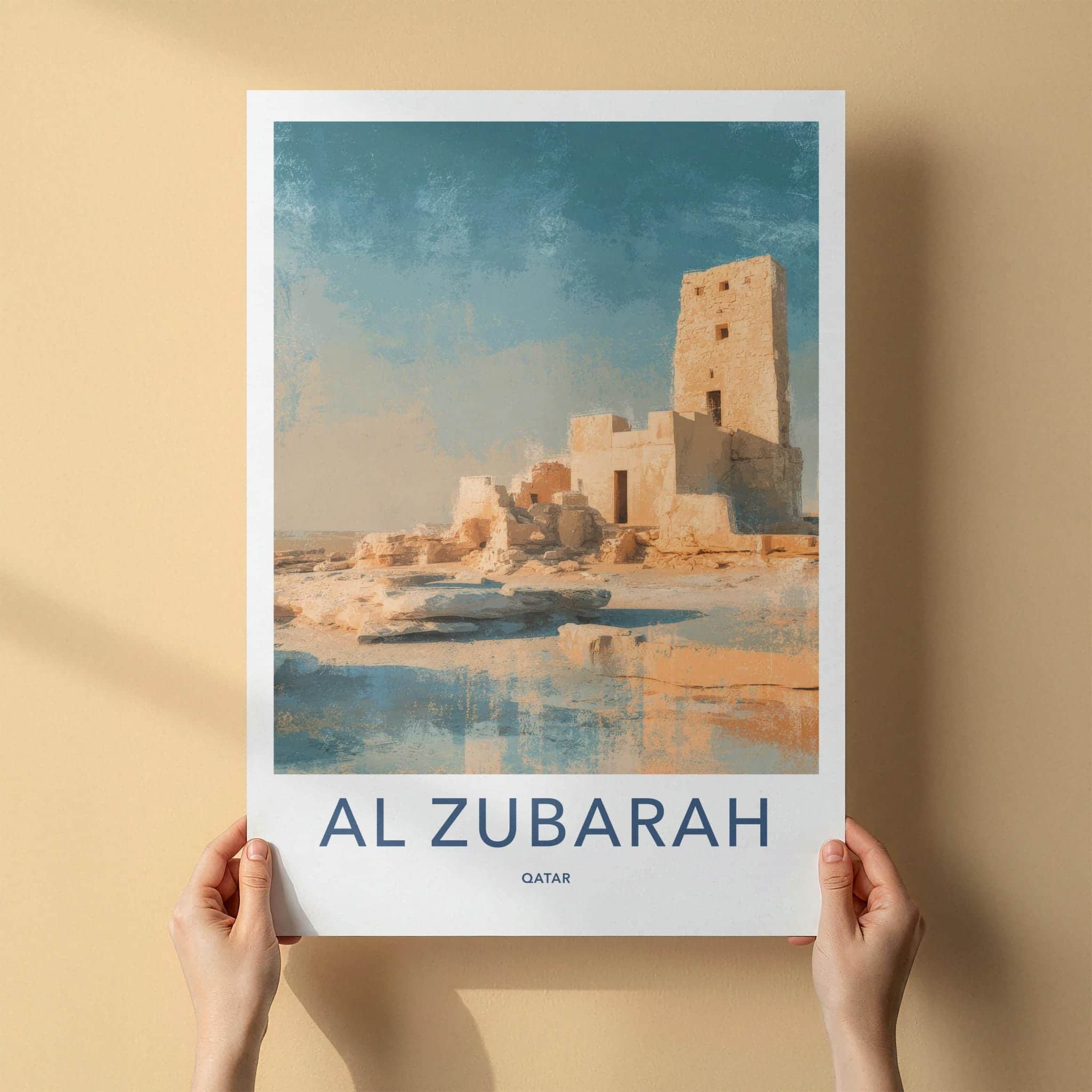 Al Zubarah Poster - Qatar Travel Illustration - Desert Fort Home Decor