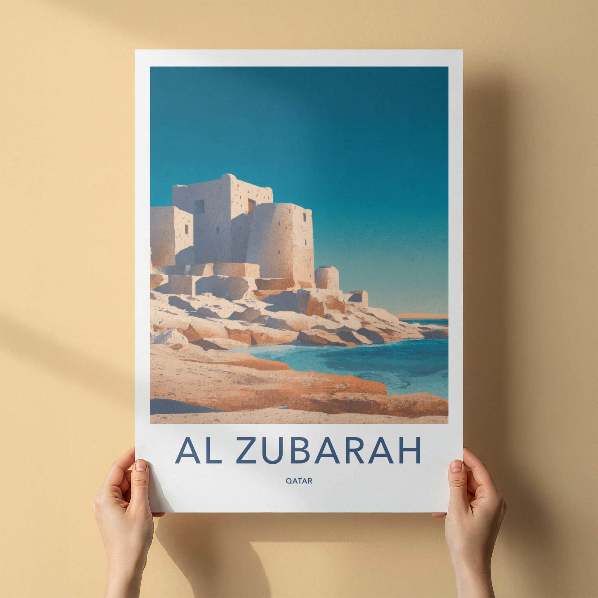 Al Zubarah Poster - Qatar Travel Illustration - Historic Coastal Fort Home Decor