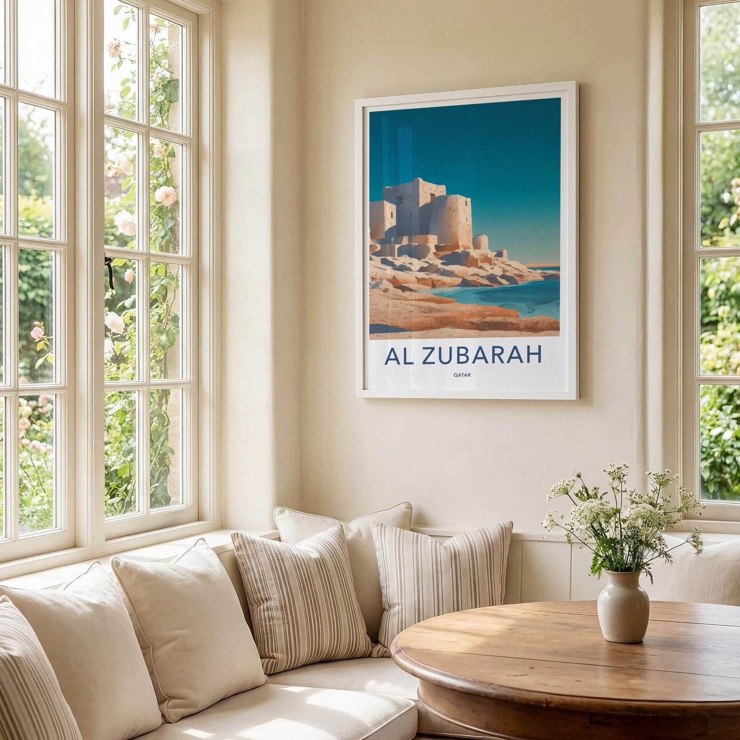 Al Zubarah Poster - Qatar Travel Illustration - Historic Coastal Fort Home Decor