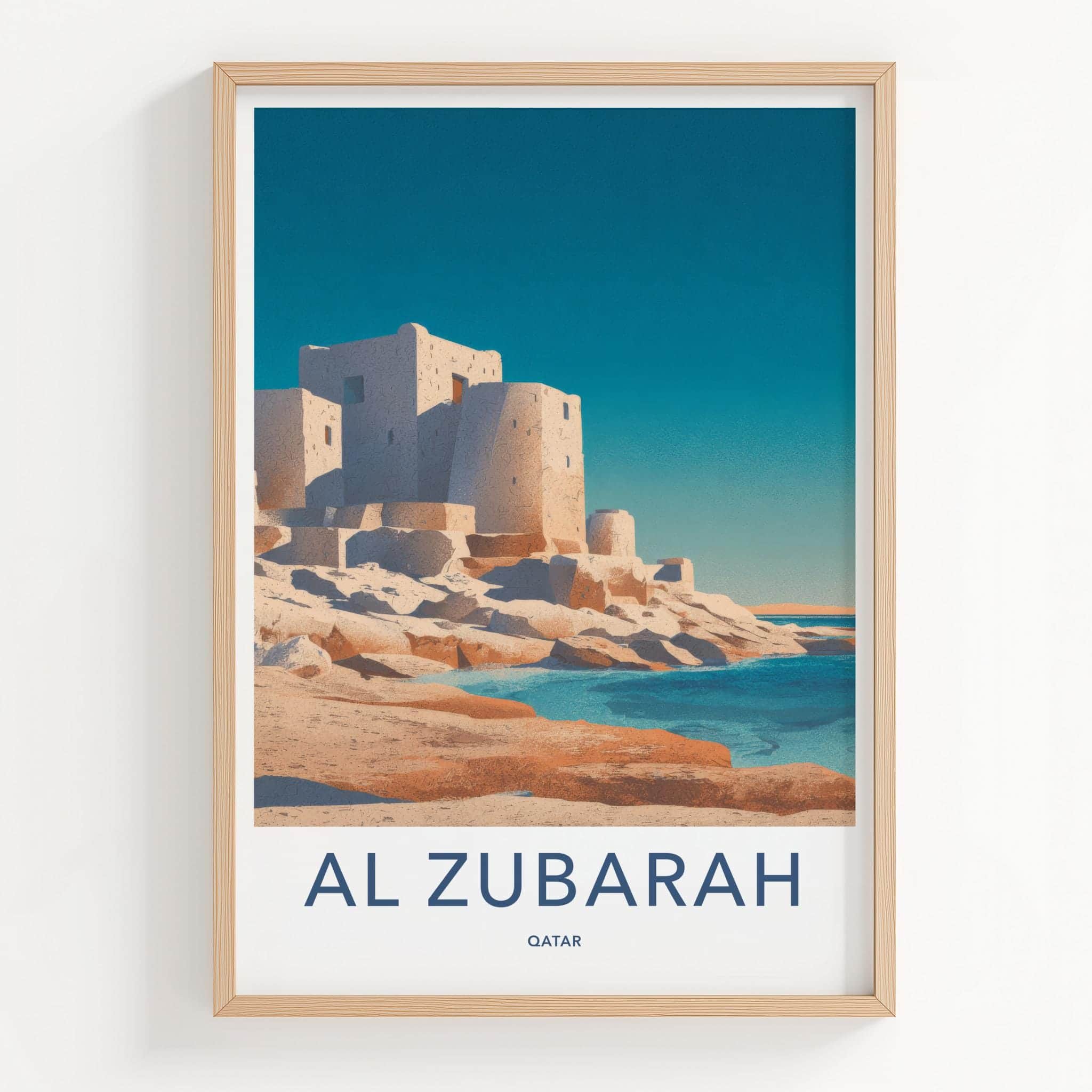 Al Zubarah Poster - Qatar Travel Illustration - Historic Coastal Fort Home Decor