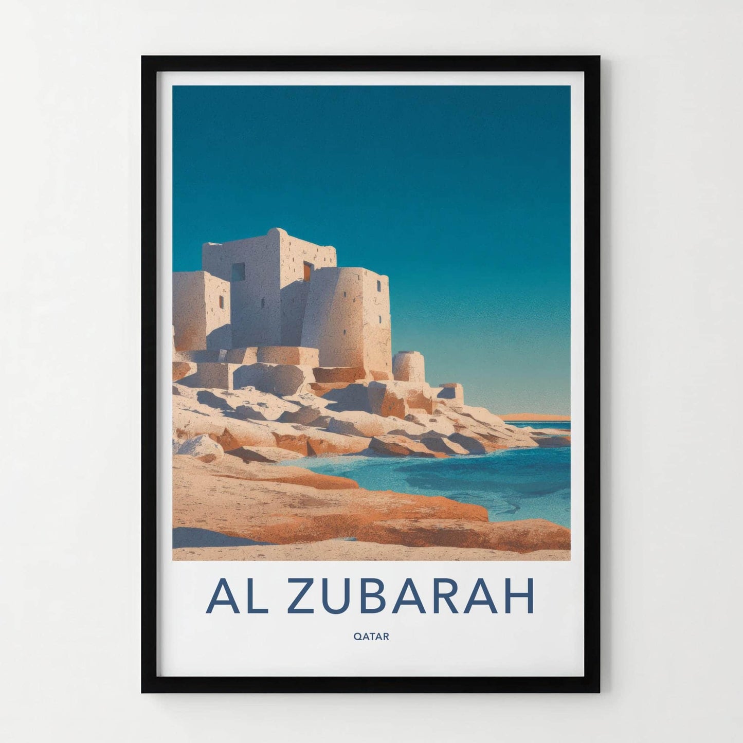 Al Zubarah Poster - Qatar Travel Illustration - Historic Coastal Fort Home Decor