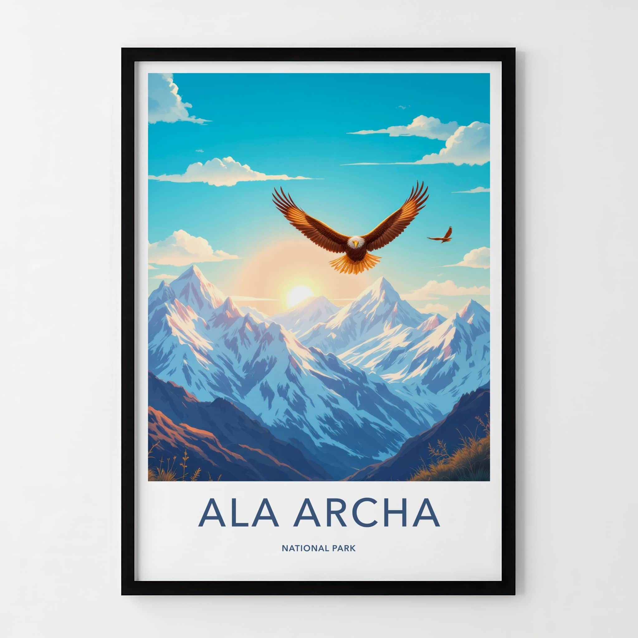 Ala Archa National Park Poster - Kyrgyzstan Wall Art - Flying Eagle Sunset Home Decor