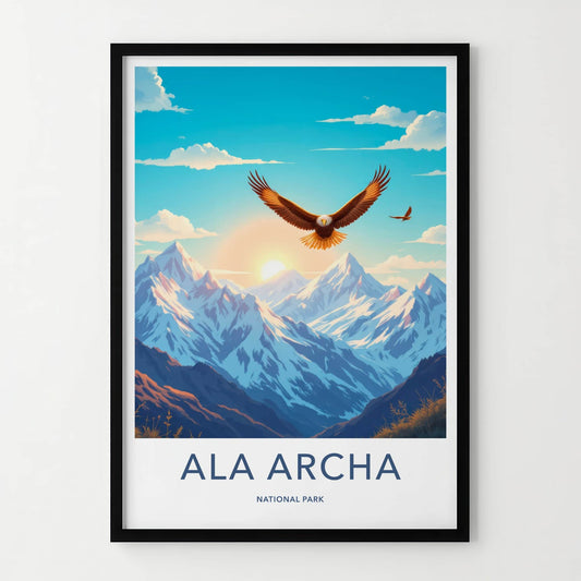 Ala Archa National Park Poster - Kyrgyzstan Wall Art - Flying Eagle Sunset Home Decor