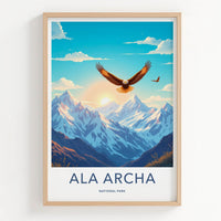 Ala Archa National Park Poster - Kyrgyzstan Wall Art - Flying Eagle Sunset Home Decor