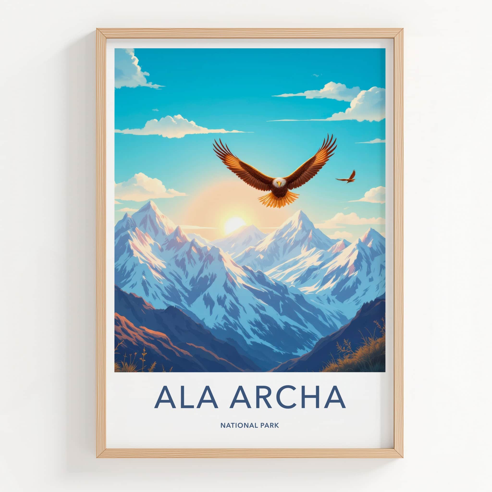 Ala Archa National Park Poster - Kyrgyzstan Wall Art - Flying Eagle Sunset Home Decor