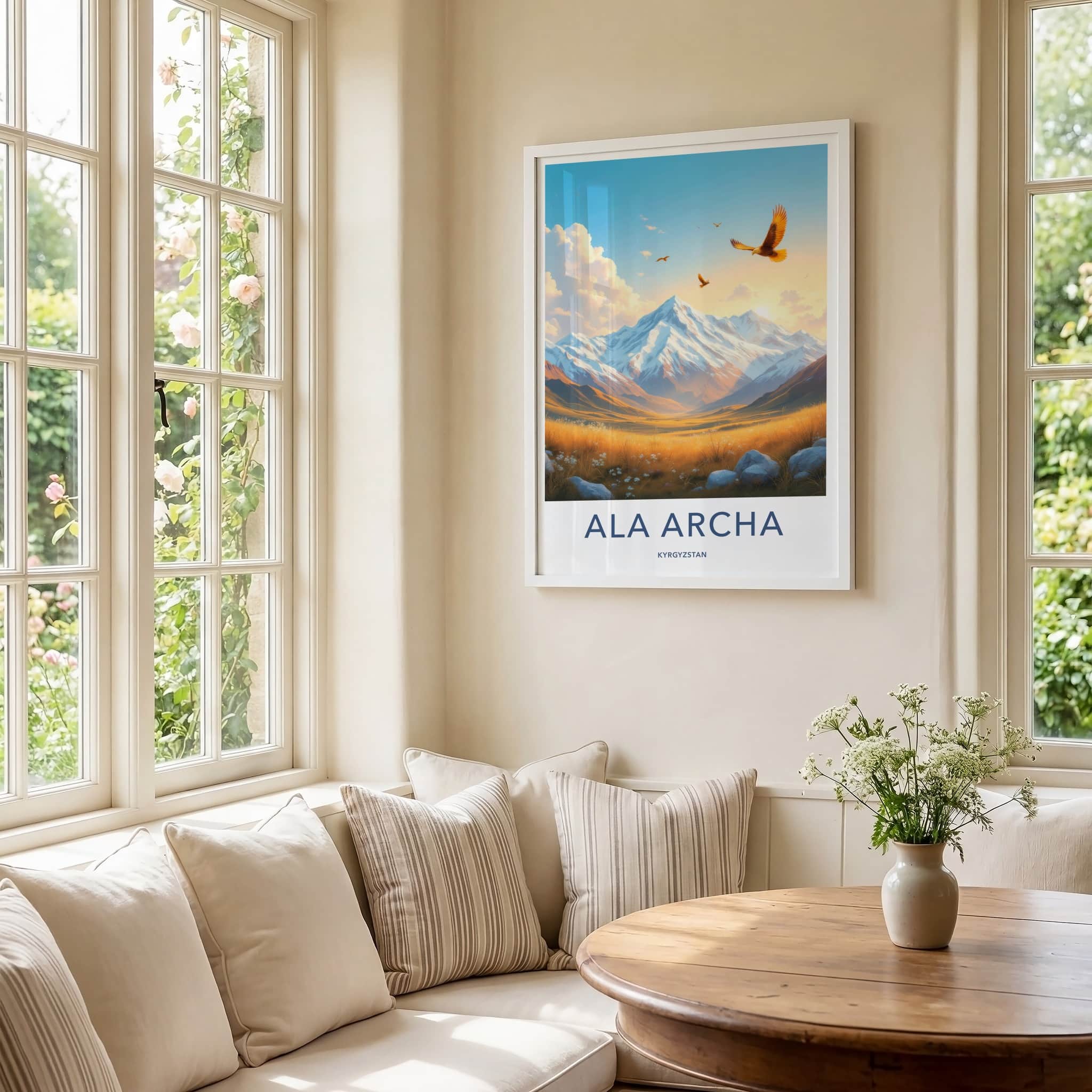 Ala Archa Poster - Kyrgyzstan Travel Art - Soaring Eagle Peaks Home Decor