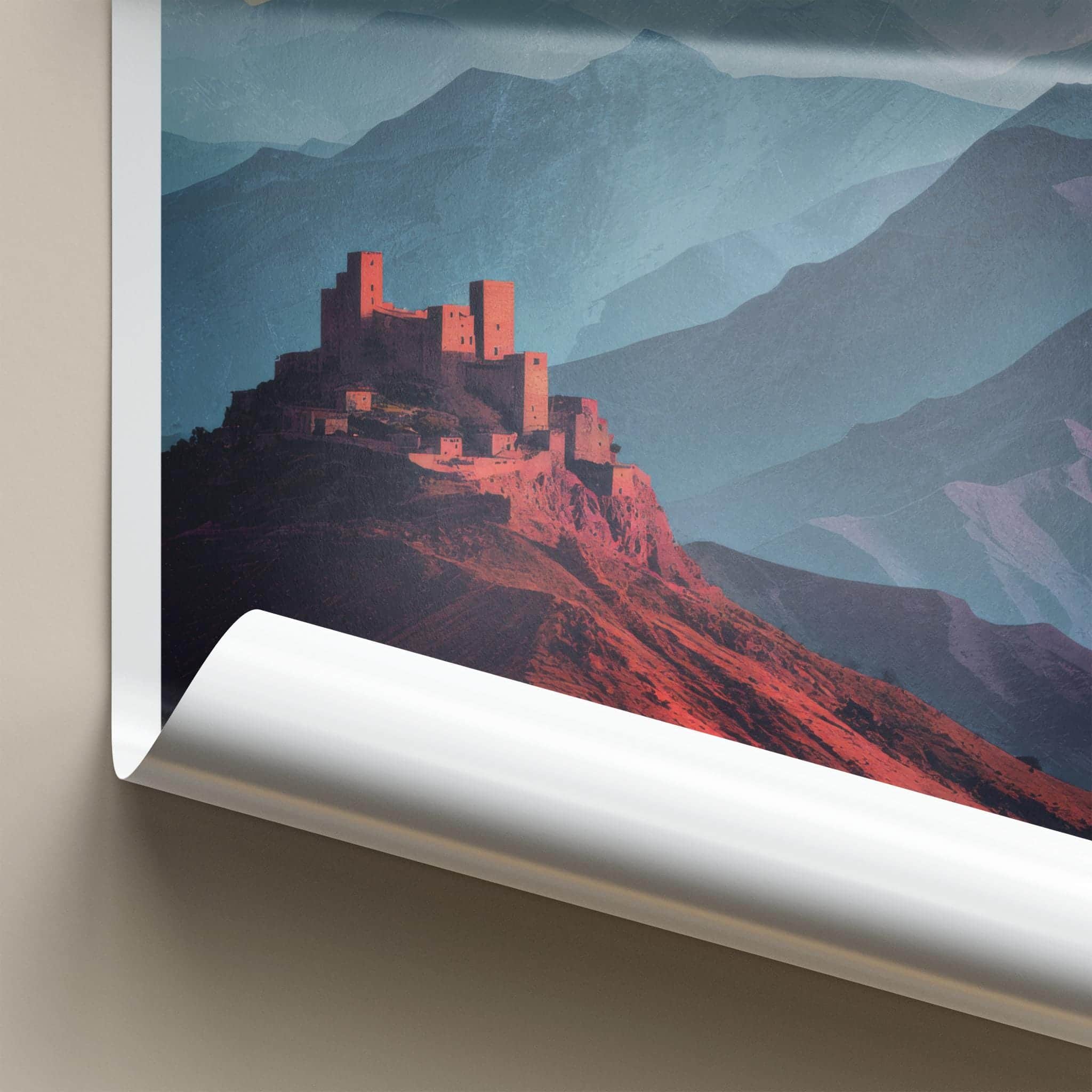 Alamut Valley Poster - Iran Travel Illustration - Ancient Mountain Fortress Wall Decor