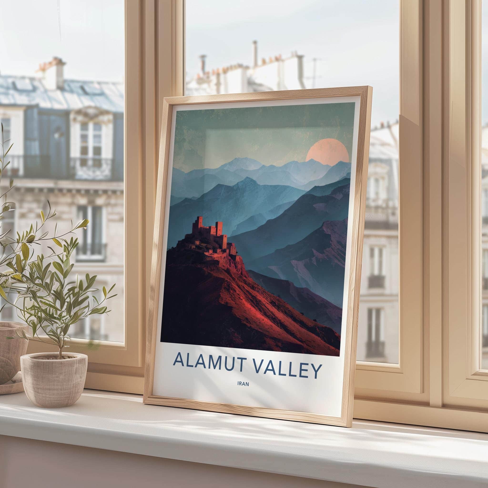 Alamut Valley Poster - Iran Travel Illustration - Ancient Mountain Fortress Wall Decor