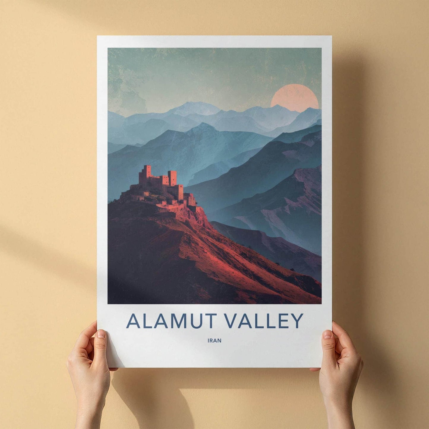 Alamut Valley Poster - Iran Travel Illustration - Ancient Mountain Fortress Wall Decor