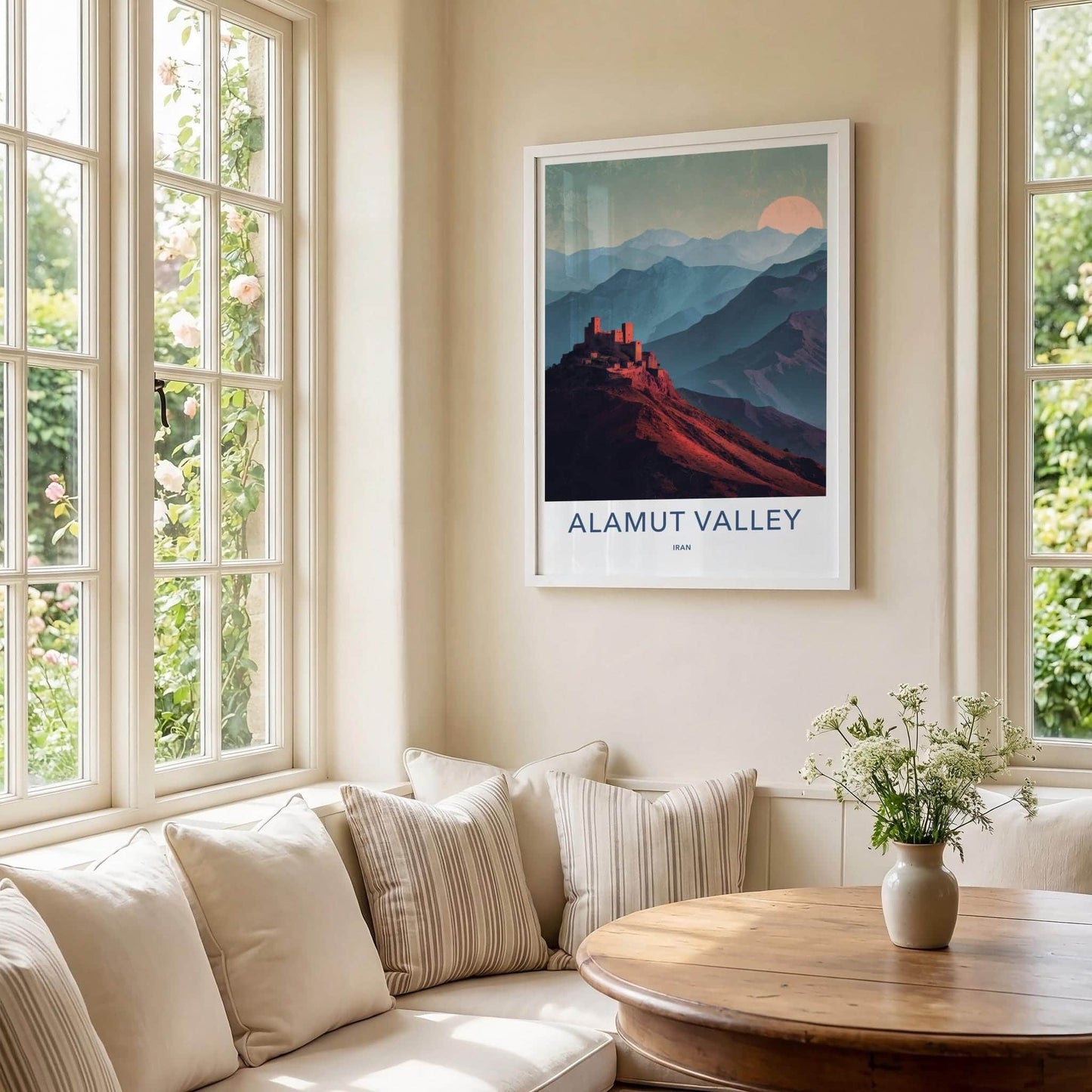 Alamut Valley Poster - Iran Travel Illustration - Ancient Mountain Fortress Wall Decor