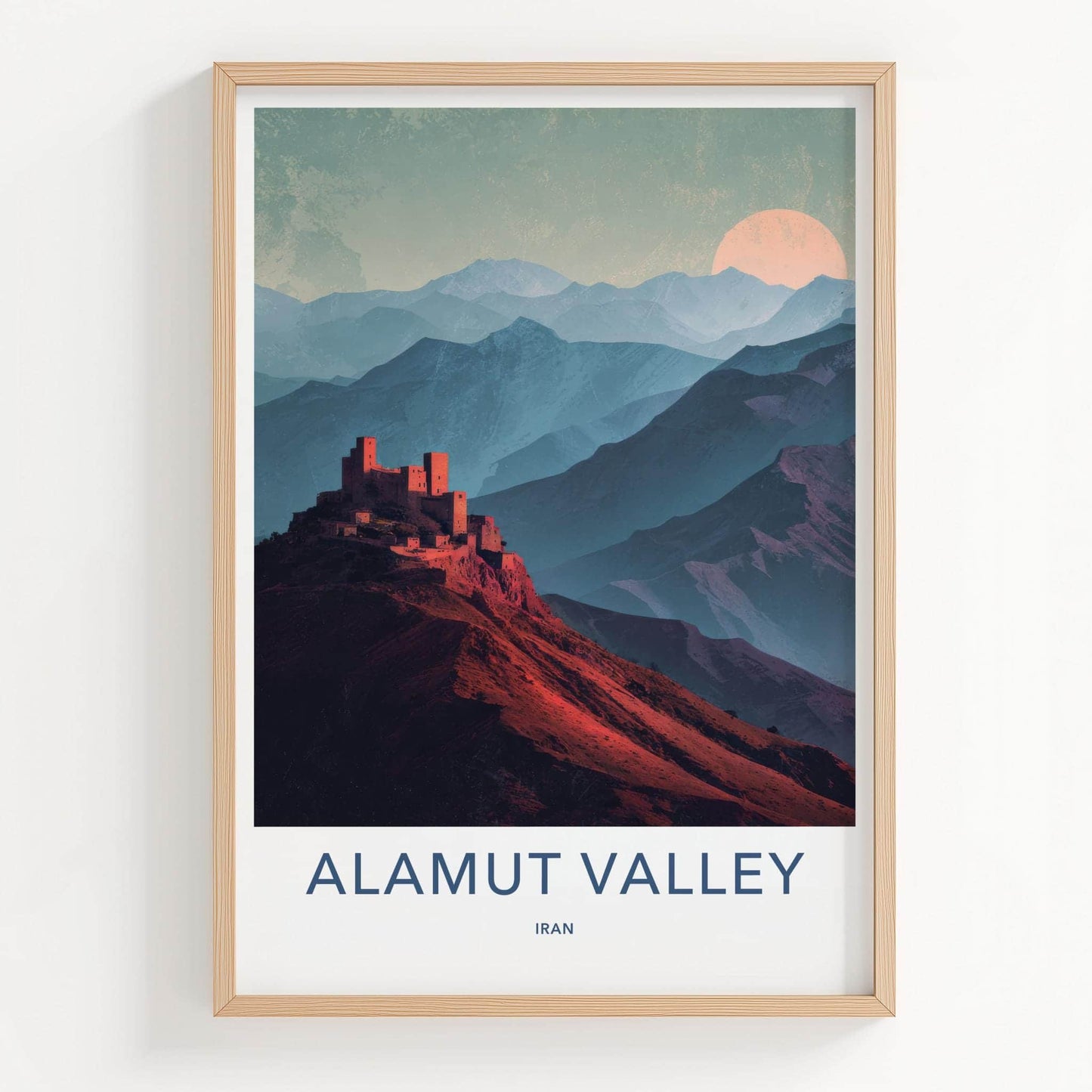 Alamut Valley Poster - Iran Travel Illustration - Ancient Mountain Fortress Wall Decor