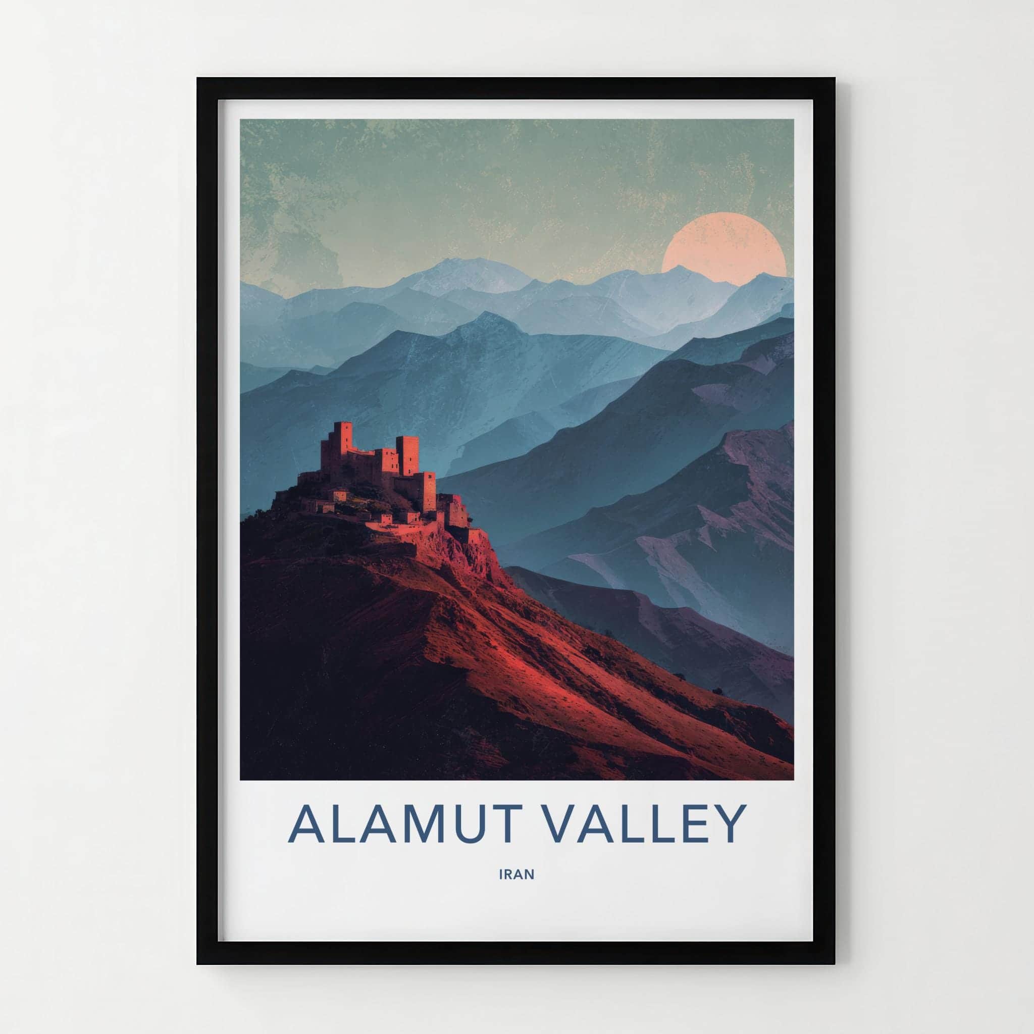 Alamut Valley Poster - Iran Travel Illustration - Ancient Mountain Fortress Wall Decor