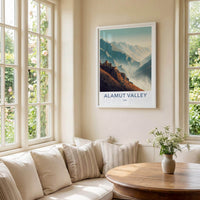 Alamut Valley Poster - Iran Travel Illustration - Cliffside fortress peaks Wall Decor
