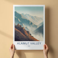Alamut Valley Poster - Iran Travel Illustration - Cliffside fortress peaks Wall Decor