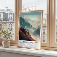 Alamut Valley Poster - Iran Travel Illustration - Cliffside fortress peaks Wall Decor